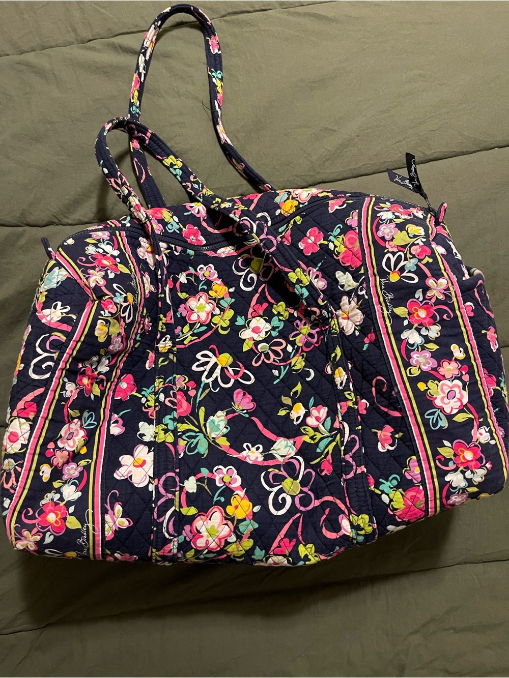 Vera Bradley Navy Quilted Floral Large Duffle Bag